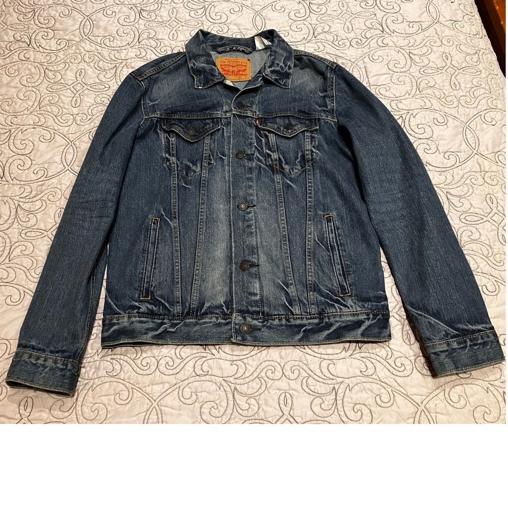Levi Strauss 72334 Trucker Jacket Mens Medium Blue‎ Denim Button Up Coat
